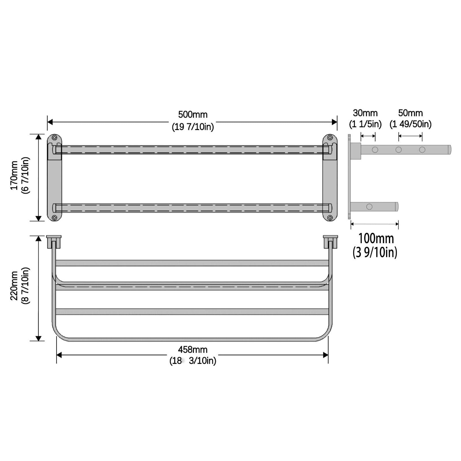 Bozwell Bathroom Lavatory Towel Rack With Two Towel Bars,20-Inch Towel Holder With Shelf Bz105-A (Matte Black)
